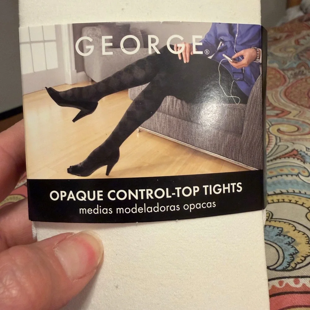 George White Opaque Control-Top‎ Tights Size 2 Soft Microfiber GT70Z New
